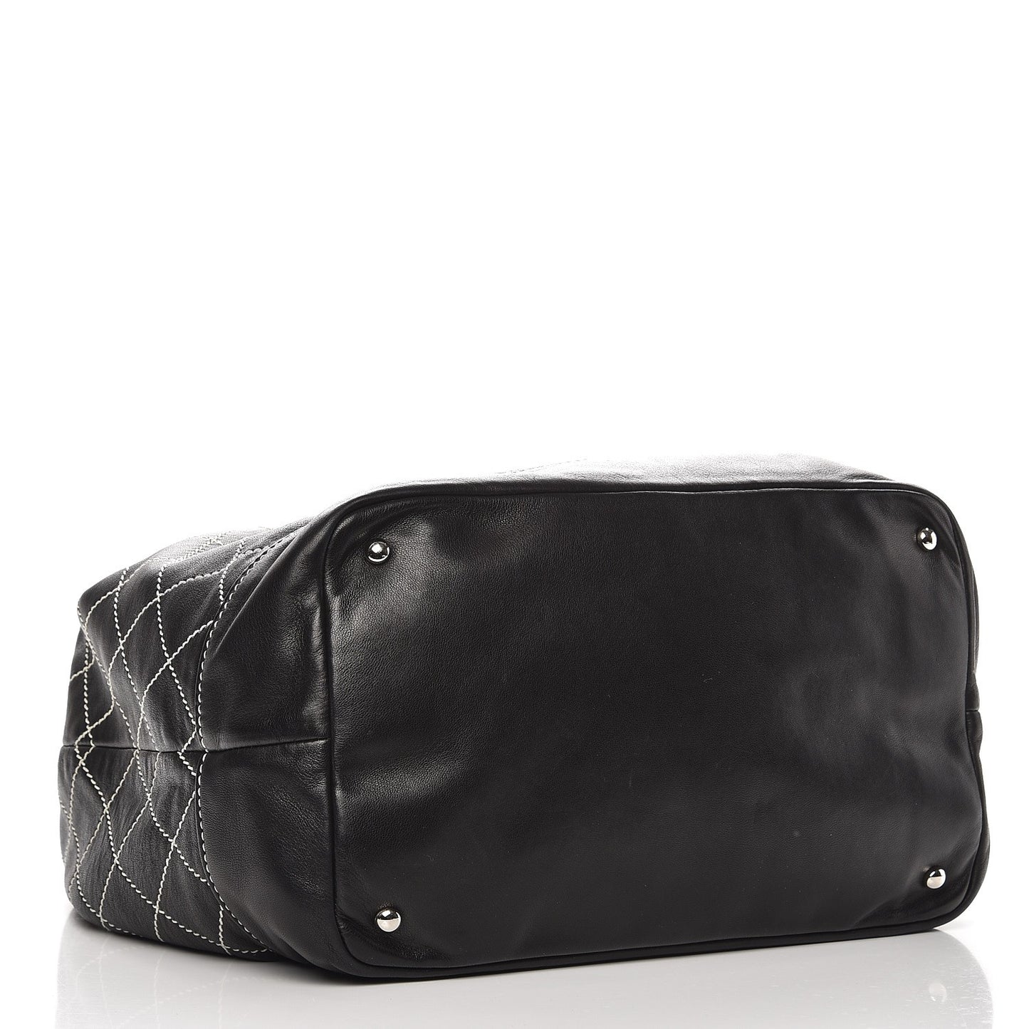 Lambskin Contrast Stitch Large Drawstring Tote Black