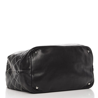 Chanel Lambskin Contrast Stitch Large Drawstring Tote Black 4 of 7