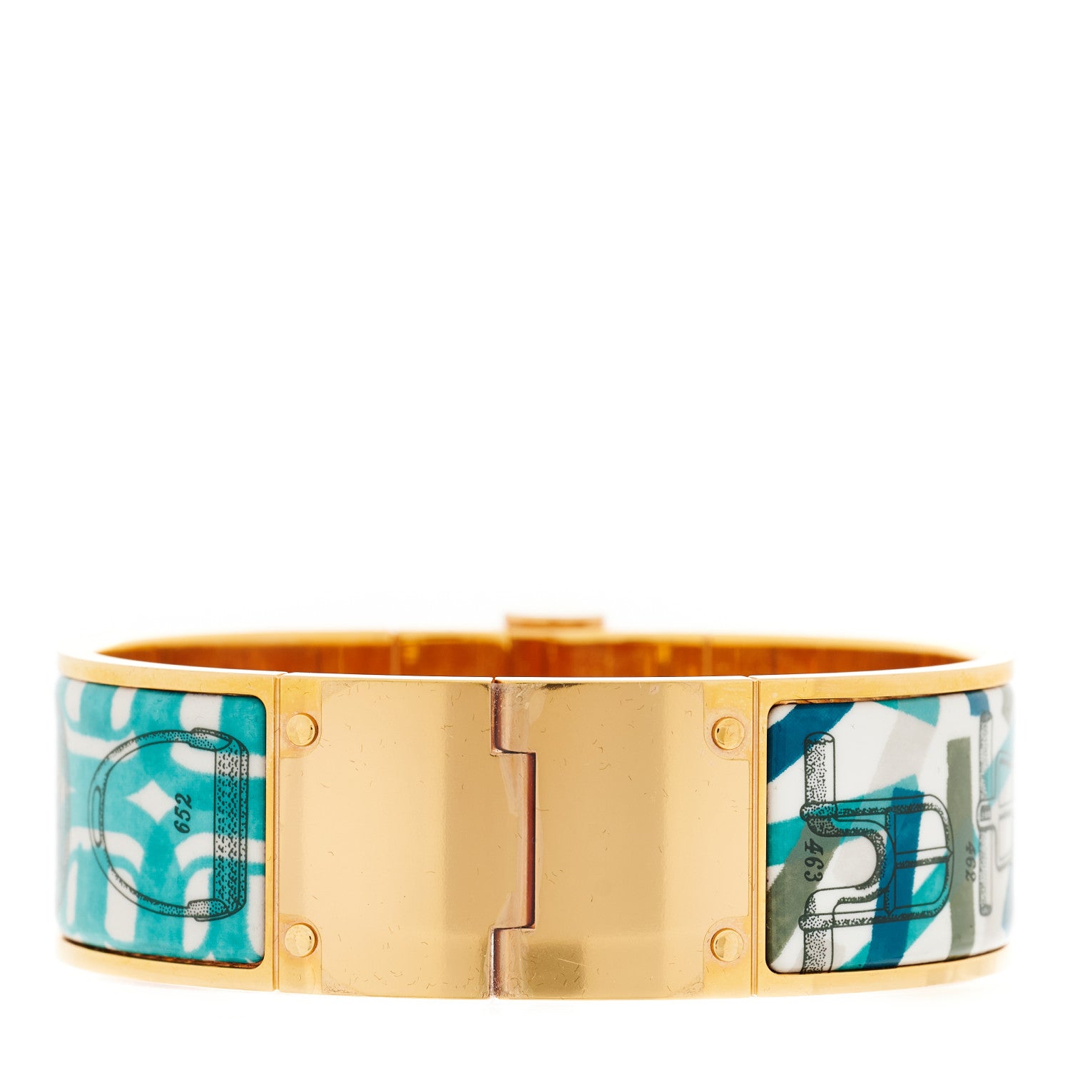 Hermes Enamel Printed Wide Manufacture Boucleries Hinged Bracelet M 2 of 5