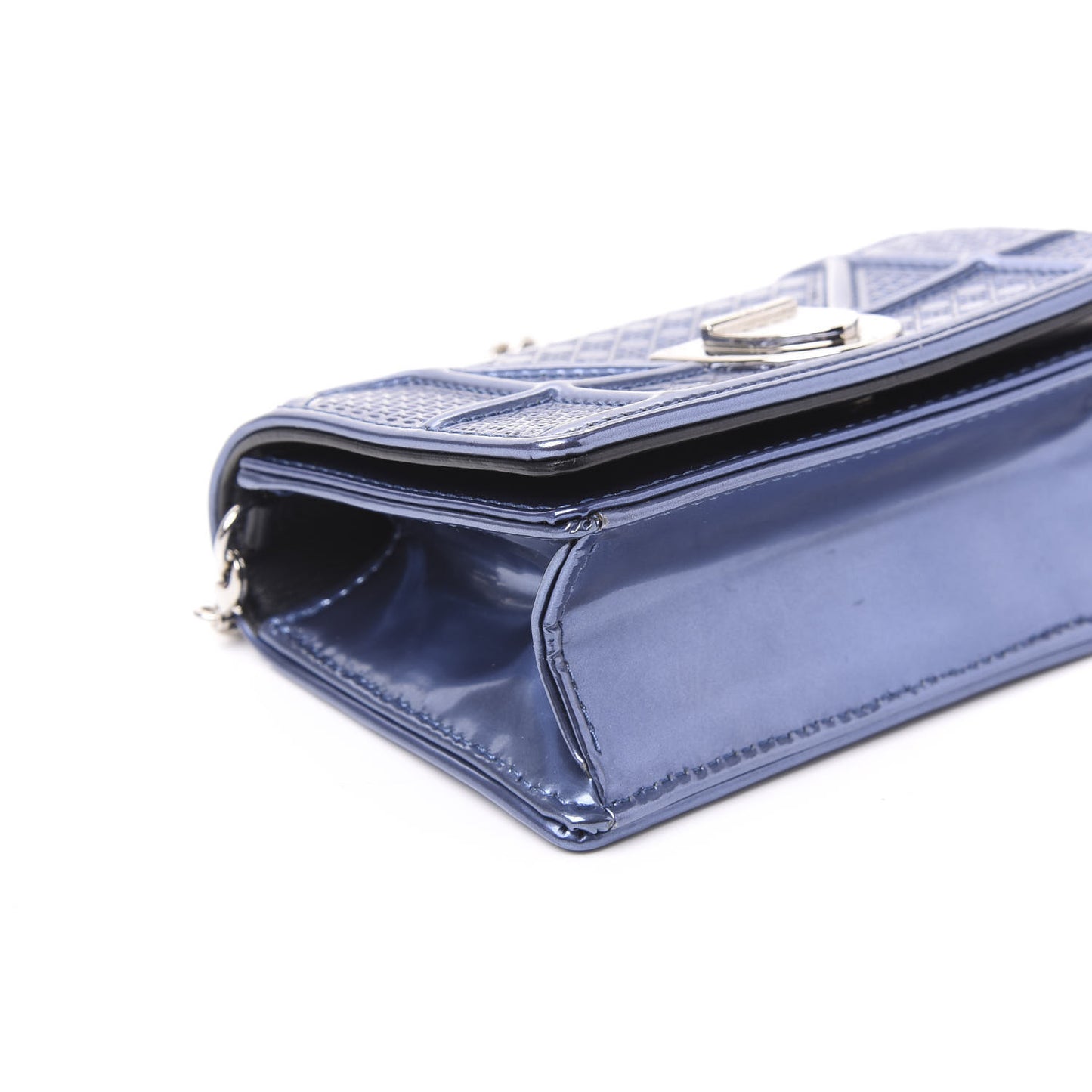 Metallic Patent Micro-Cannage Baby Diorama Flap Bag Blue