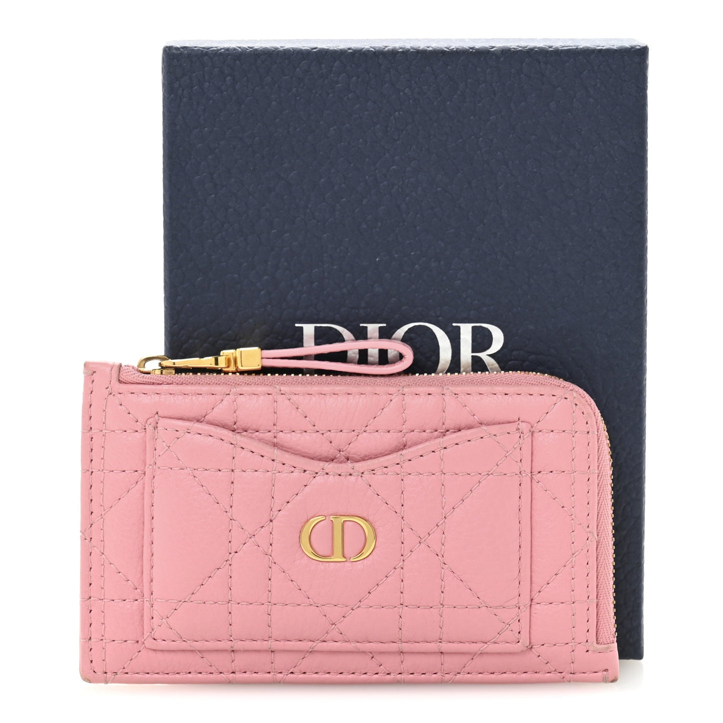 Supple Calfskin Cannage Caro Cosmos Zipped Card Holder Pink