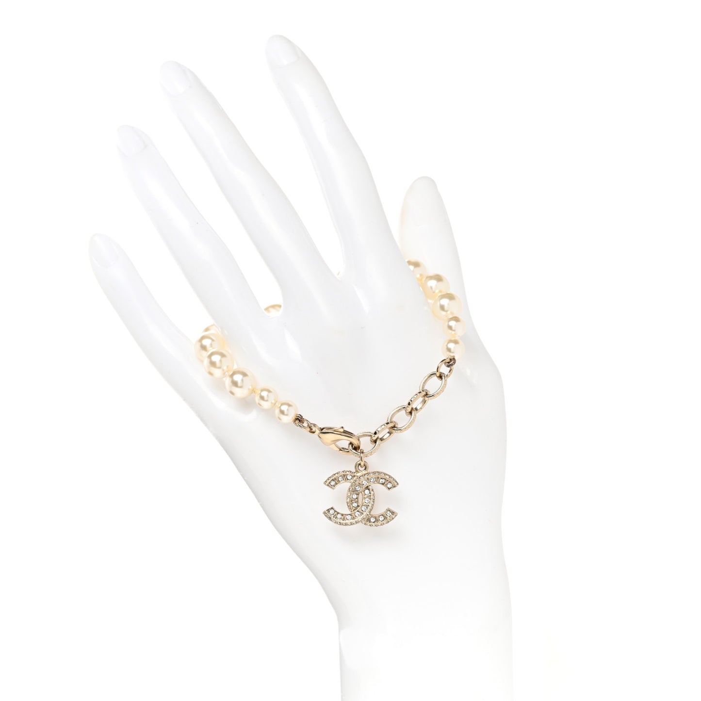 Graduated Pearl Crystal CC Bracelet Gold