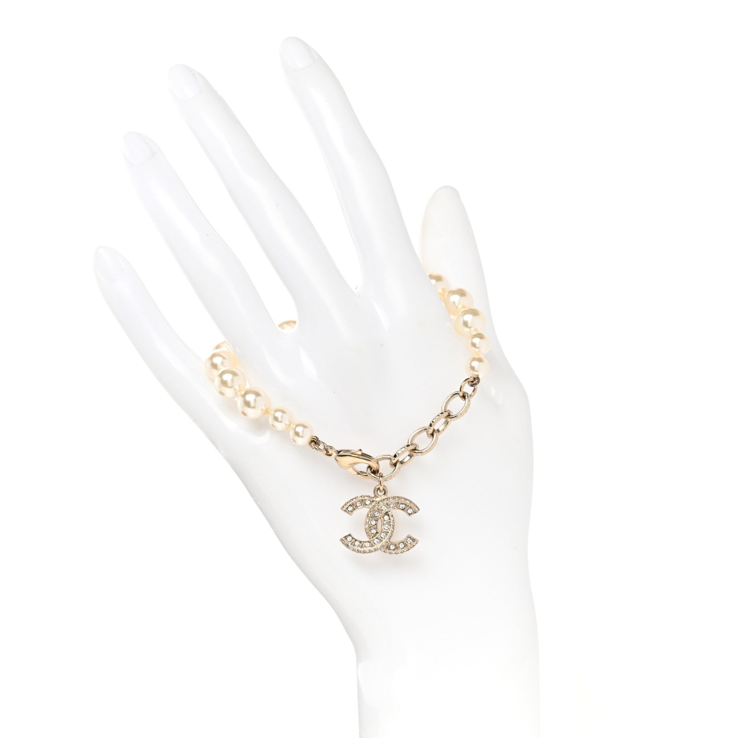 Chanel Graduated Pearl Crystal CC Bracelet Gold 2 of 7