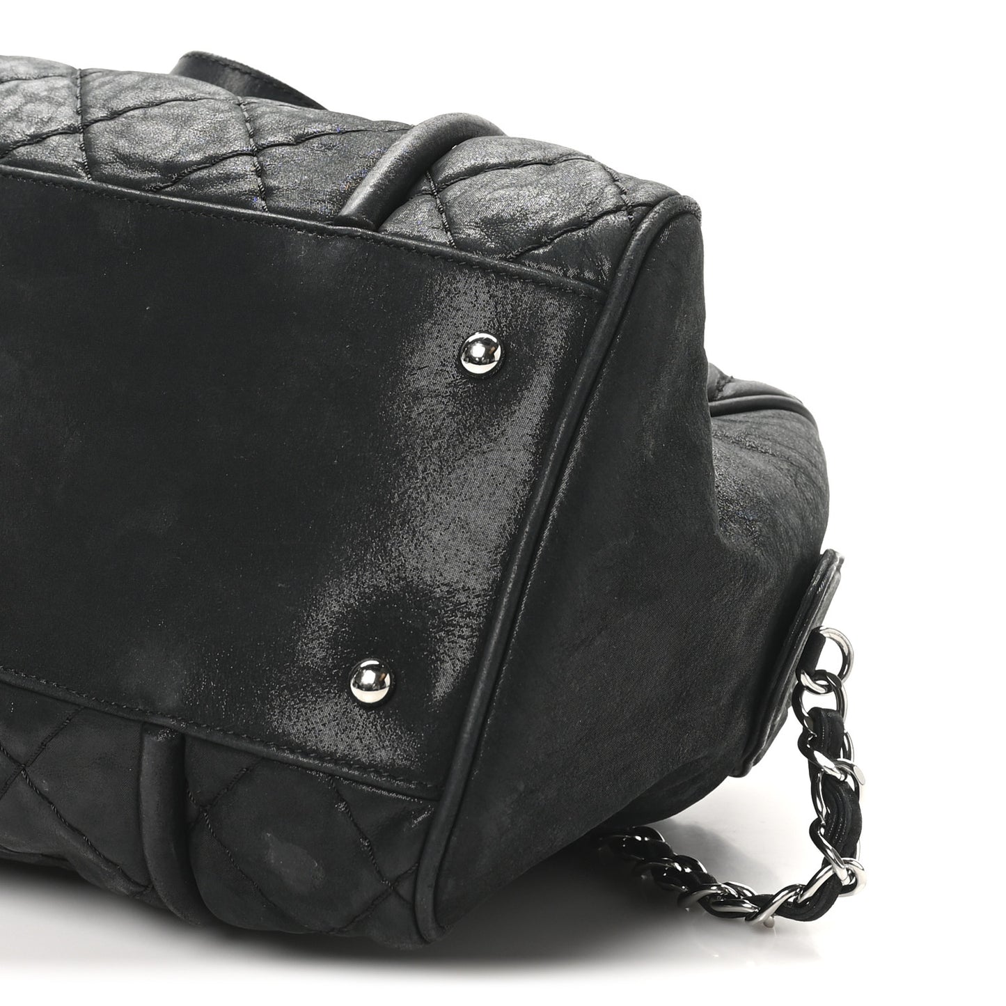 Iridescent Calfskin Quilted Relax CC Bowler Bag Black