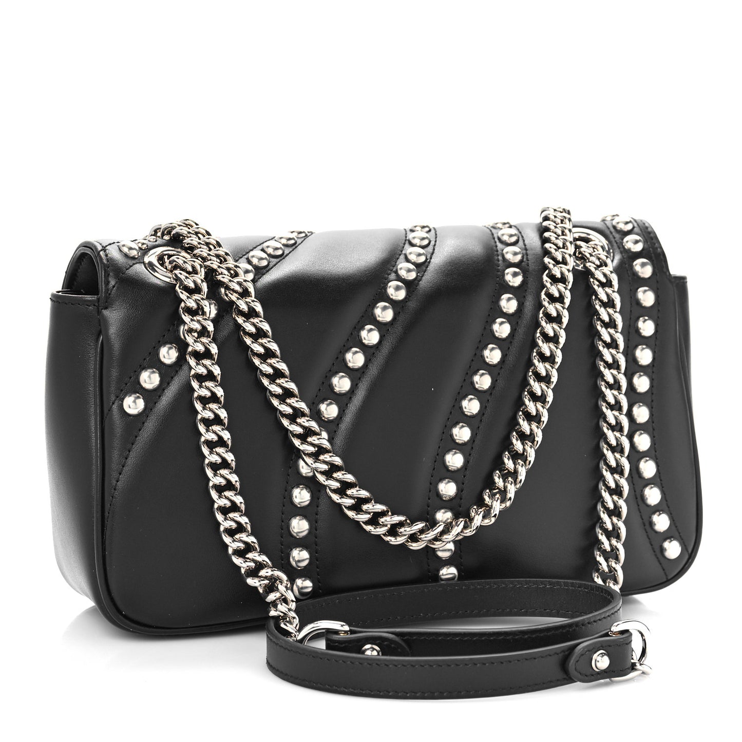 Calfskin Spiral Stud Small GG Marmont Shoulder Bag Black