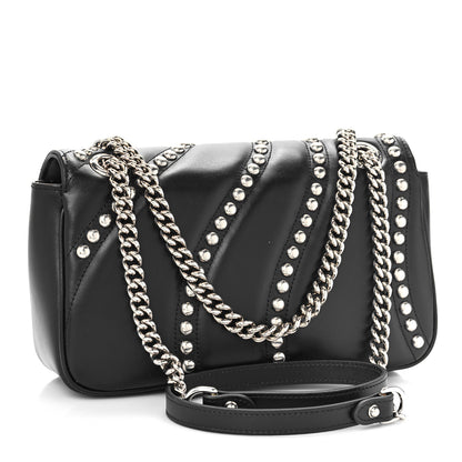 Gucci Calfskin Spiral Stud Small GG Marmont Shoulder Bag Black 3 of 9