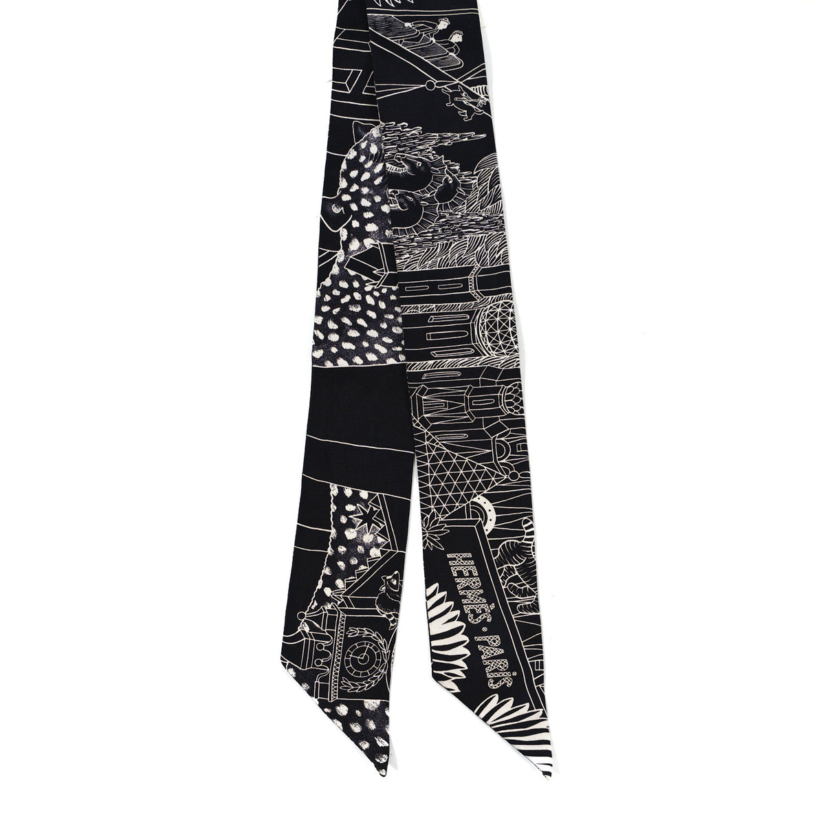 Hermes Silk Animapolis Twilly Black White 2 of 3
