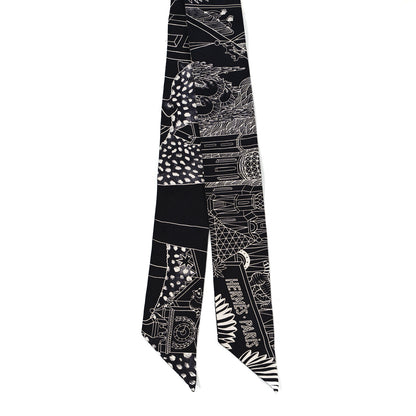 Hermes Silk Animapolis Twilly Black White 2 of 3