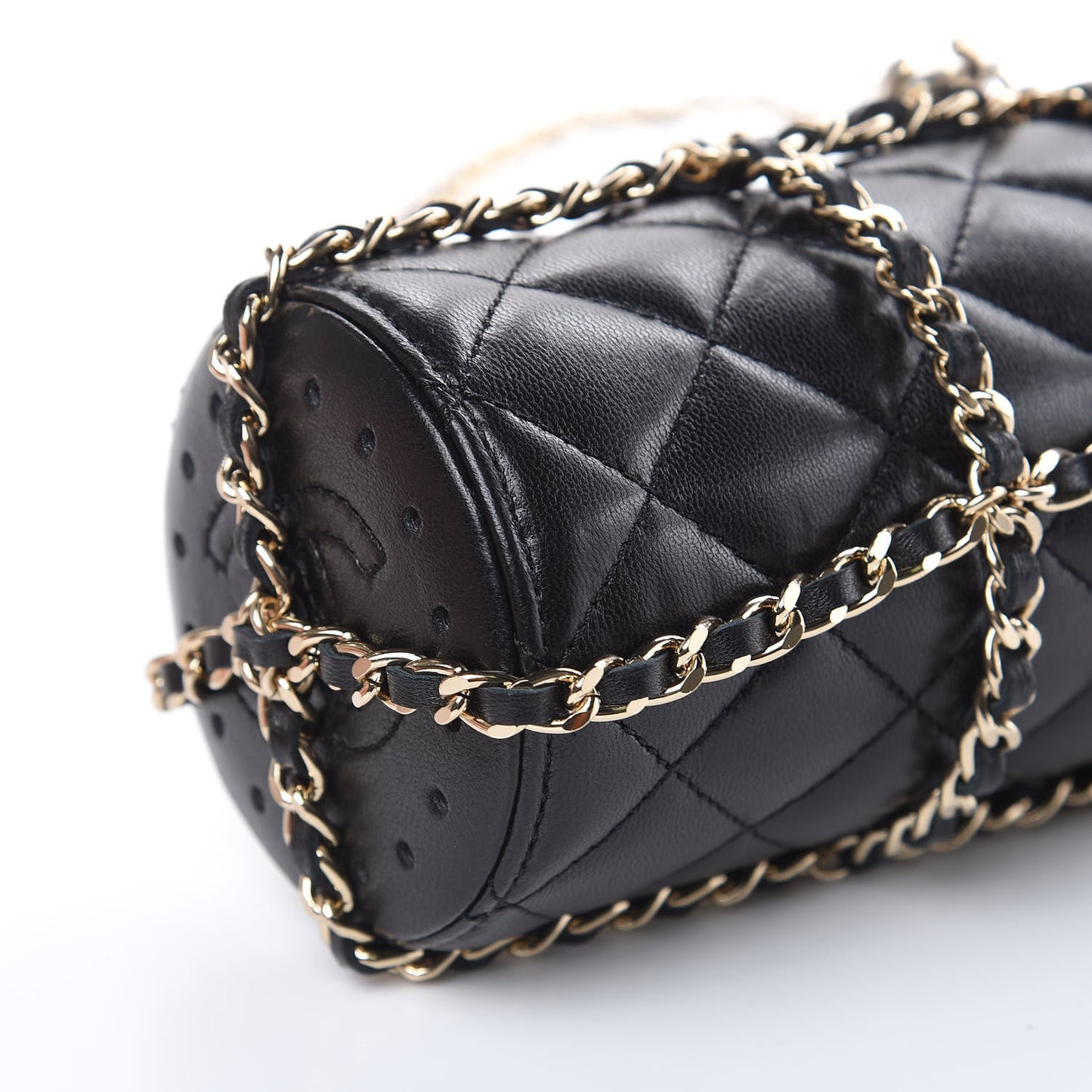 Lambskin Quilted CC To Drink Water Bottle Black Gold
