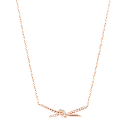 Tiffany 18K Rose Gold Diamond Knot Necklace 1 of 6