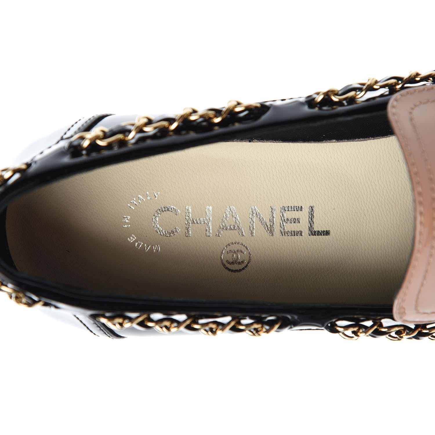 Chanel Patent Calfskin CC Chain Mocassin Loafers 39 Black Beige 7 of 9