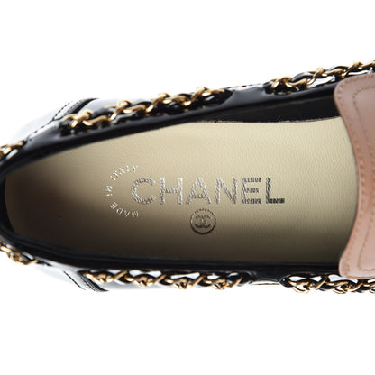 Chanel Patent Calfskin CC Chain Mocassin Loafers 39 Black Beige 7 of 9