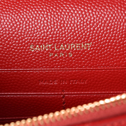 Saint Laurent Grain De Poudre Matelasse Chevron Monogram Envelope Chain Wallet New Red 6 of 9
