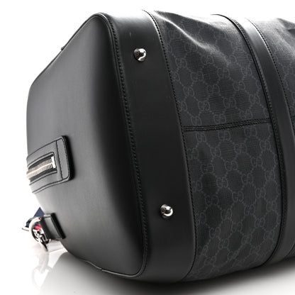 Gucci Soft GG Supreme Monogram Appia Calfskin Web Large Carry On Duffle Bag Black Grey 8 of 12