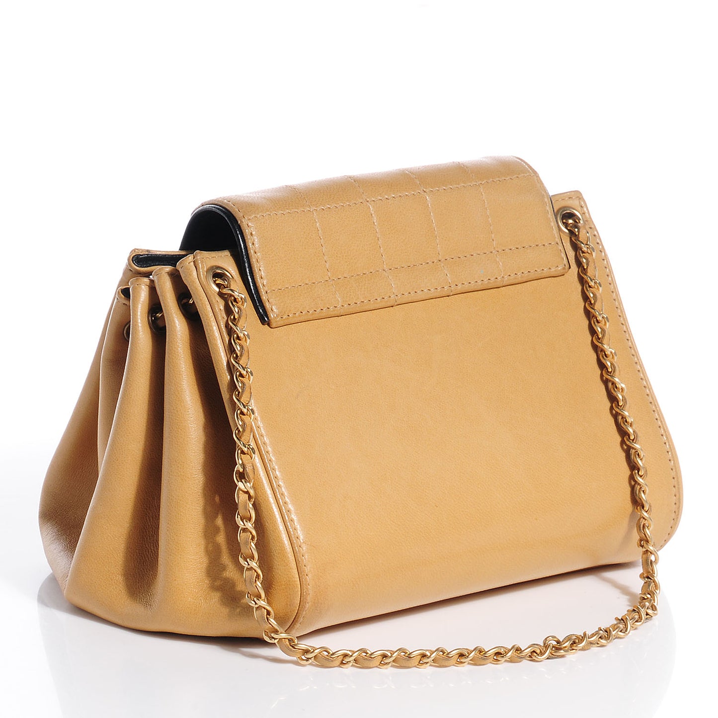 Lambskin Chocolate Bar Accordion Flap Beige