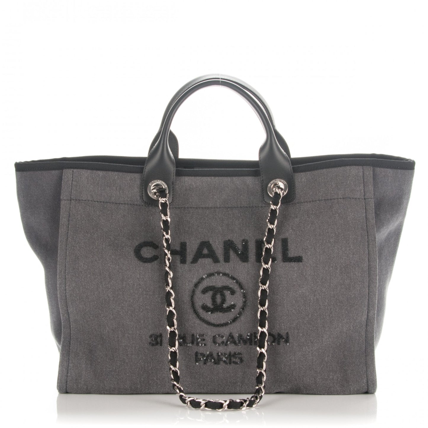 Canvas Sequin Large Deauville Tote Charcoal