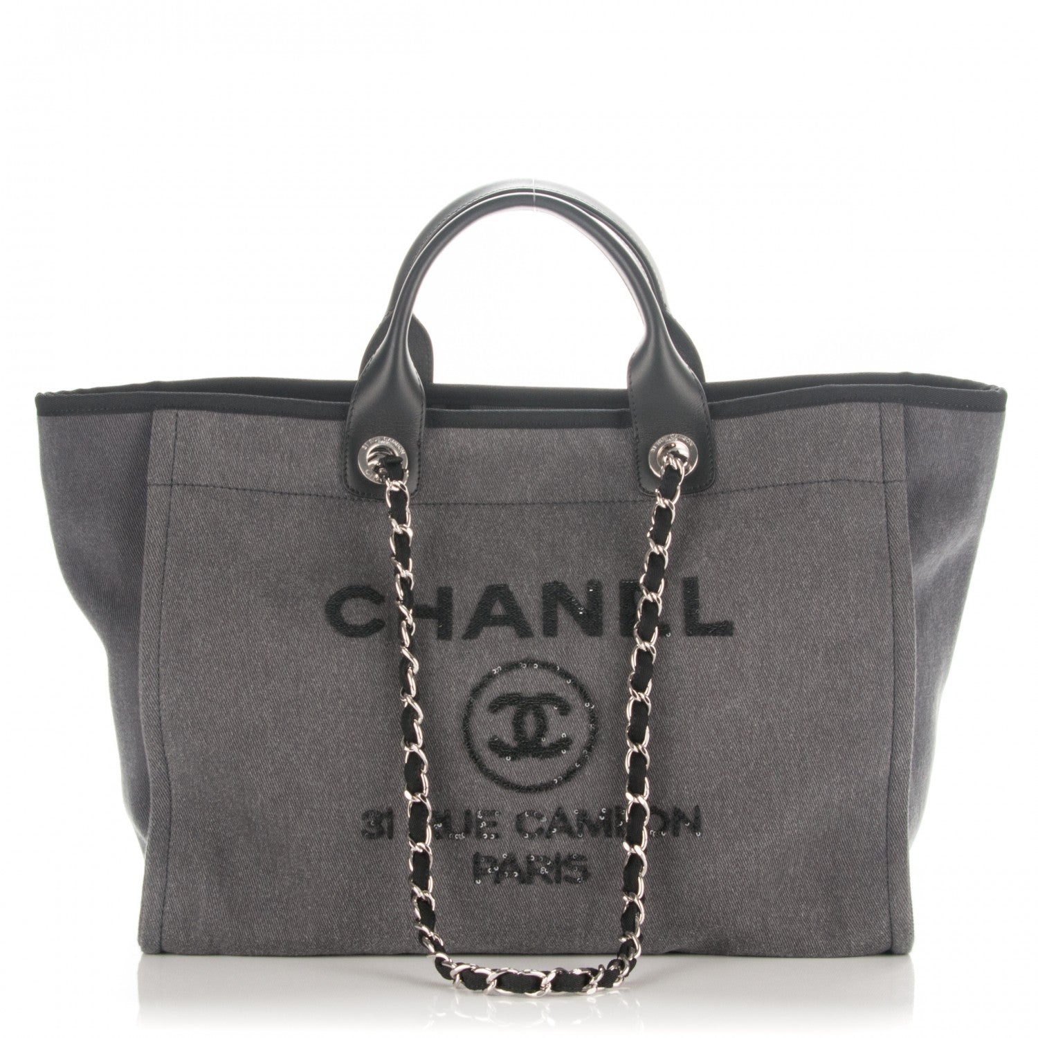 Chanel Canvas Sequin Large Deauville Tote Charcoal 1 of 7