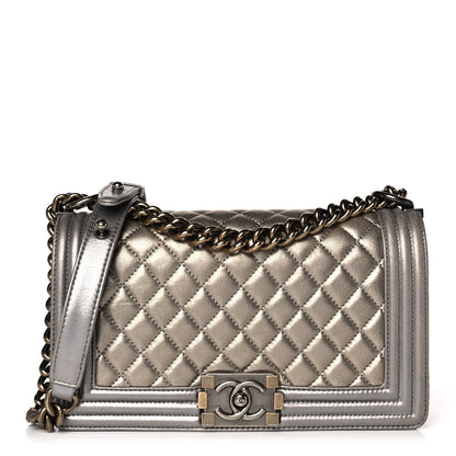 Chanel Metallic Calfskin Quilted Medium Boy Flap Khaki 1 of 26