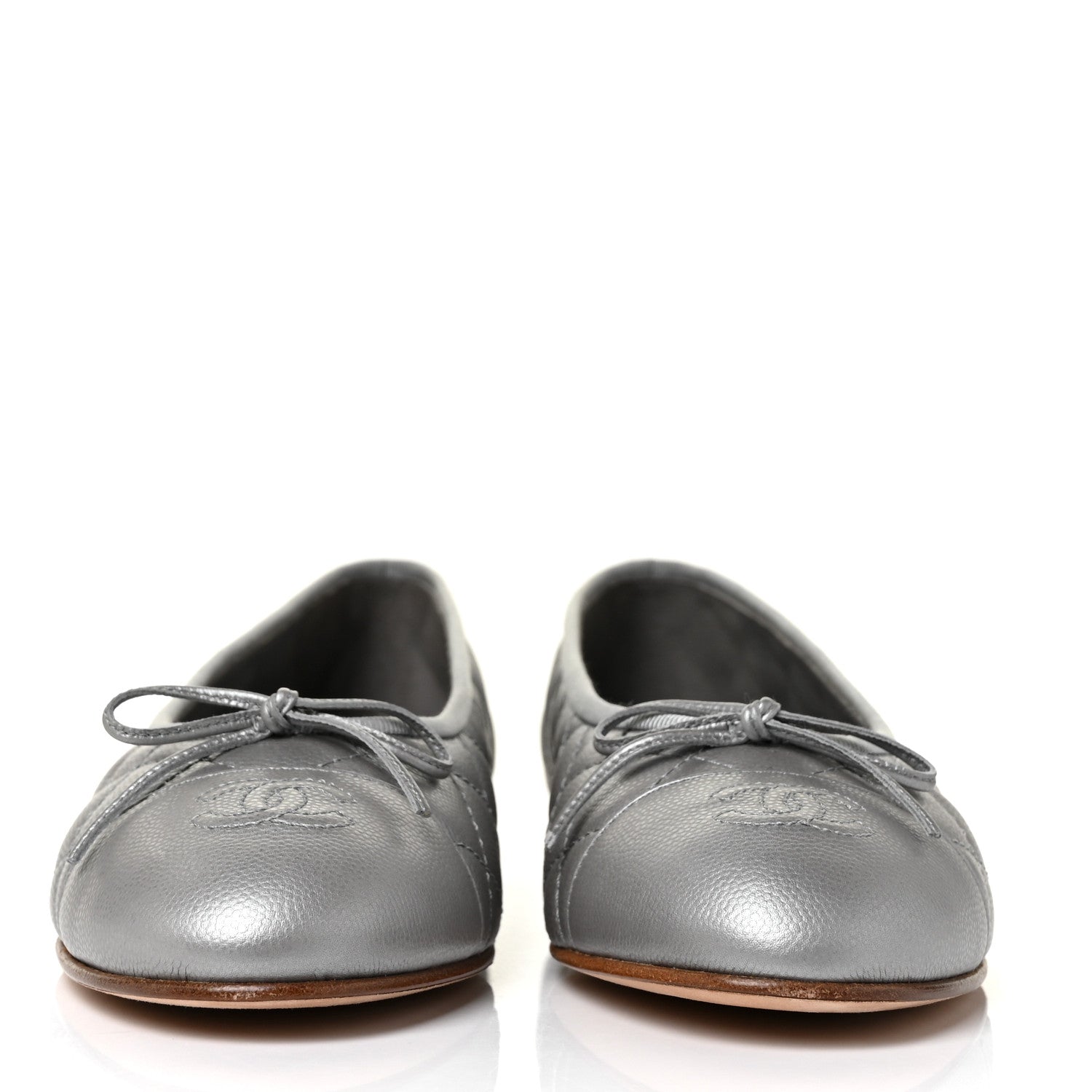 Chanel Crumpled Lambskin Quilted CC Ballerina Flats 40 Grey 2 of 11