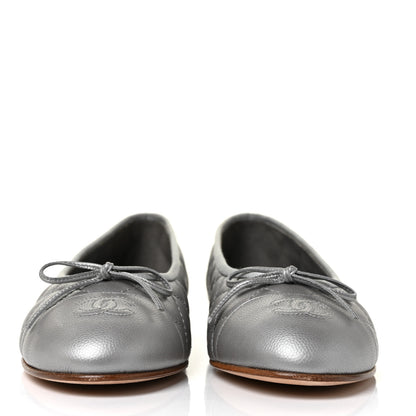Chanel Crumpled Lambskin Quilted CC Ballerina Flats 40 Grey 2 of 11