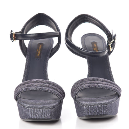 Louis Vuitton Platform Open Toe Sandals 36.5 Denim 2 of 7