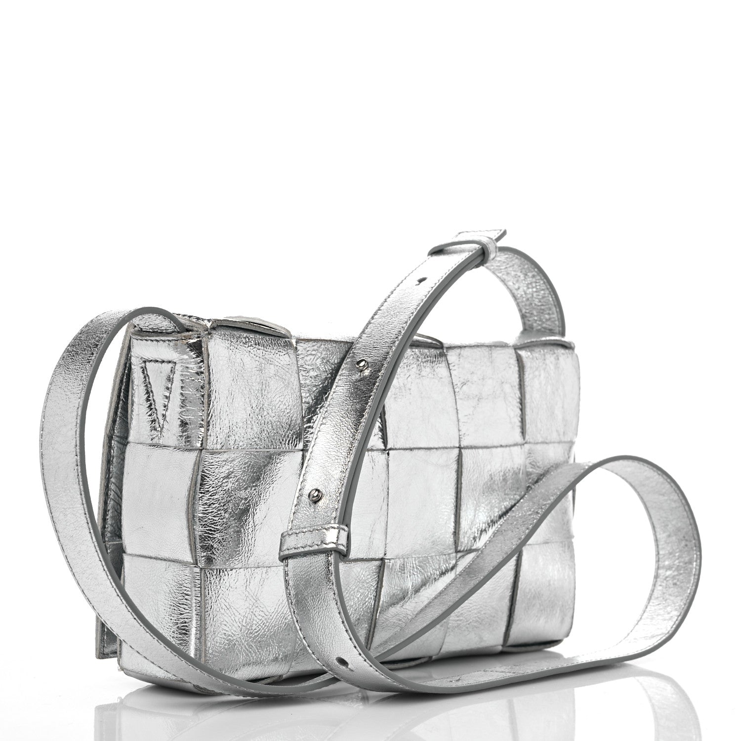 Bottega Veneta Metallic Lambskin Maxi Intrecciato Cassette Crossbody Bag Silver 3 of 10