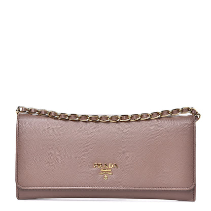 Prada Saffiano Metal Oro Chain Wallet Dark Rose 1 of 14