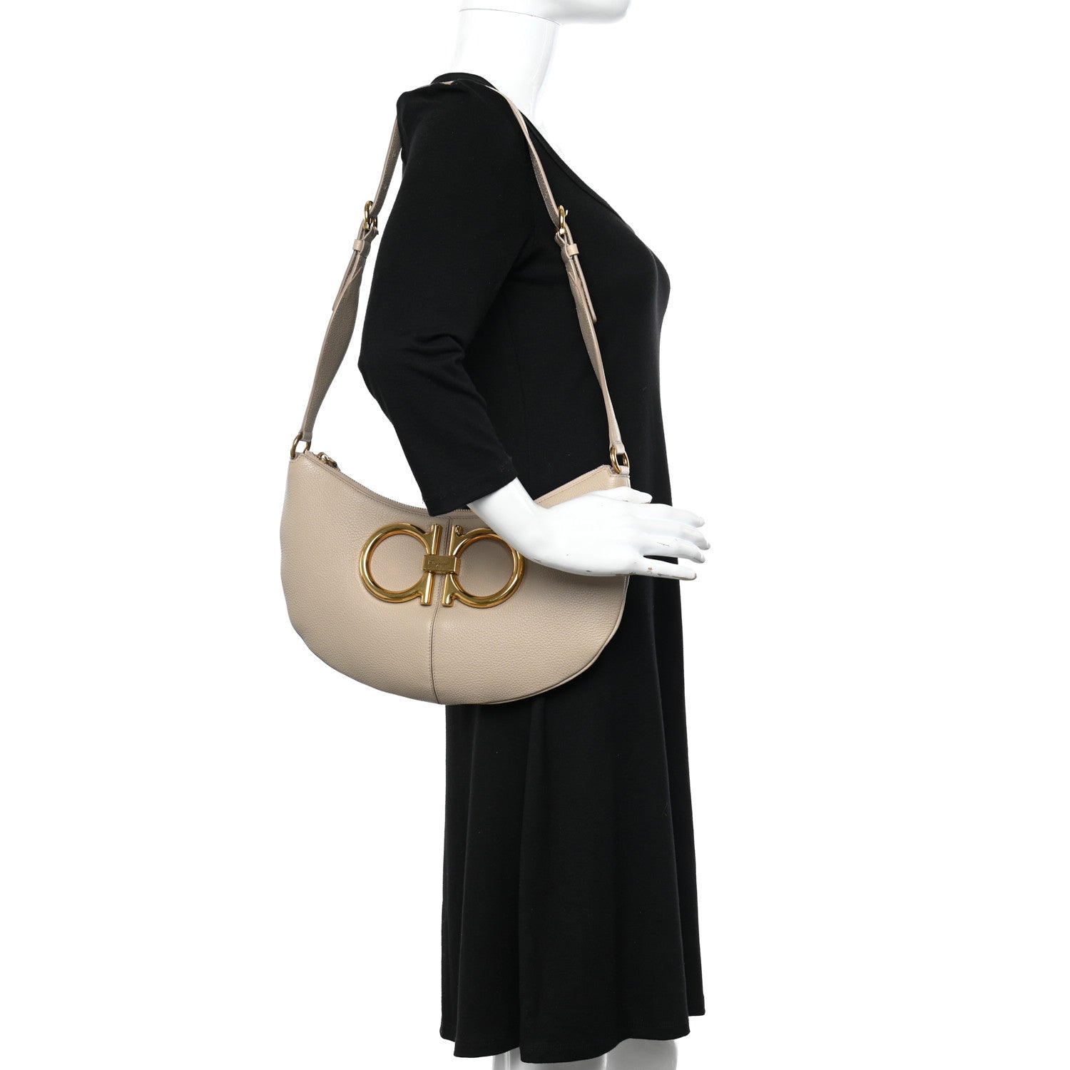 Salvatore Ferragamo Calfskin Maxi Gancio Shoulder Bag Daino 2 of 9