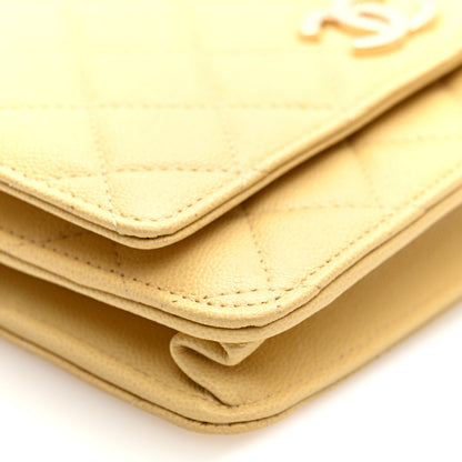 Chanel Caviar Quilted Studded CC Wallet on Chain WOC Yellow 9 of 11