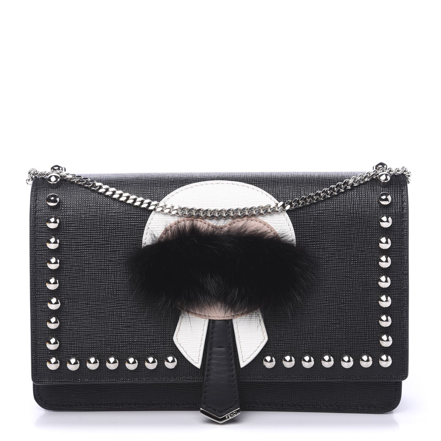 Fendi Vitello Elite Mink Fur Studded Karlito Tube Wallet on Chain Black 1 of 10
