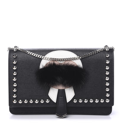 Fendi Vitello Elite Mink Fur Studded Karlito Tube Wallet on Chain Black 1 of 10