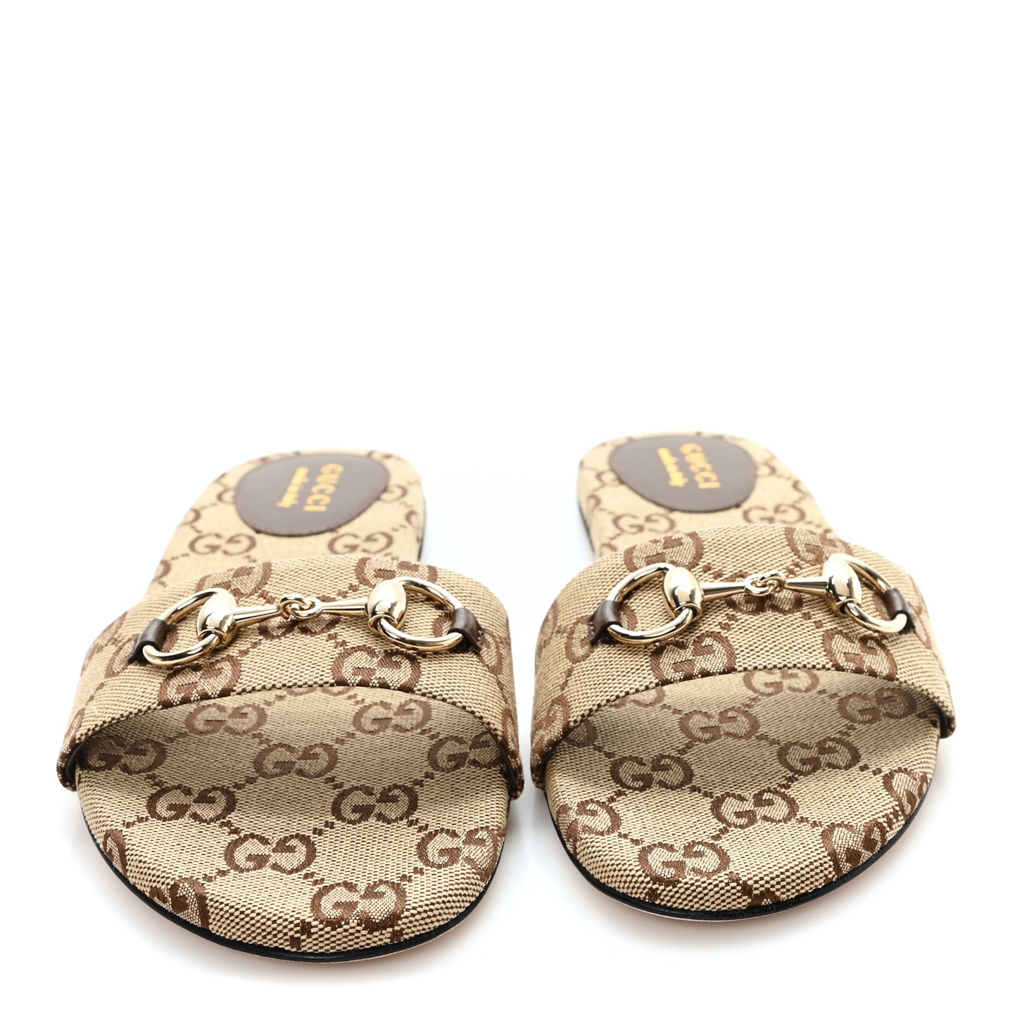 Monogram Horsebit Slide Sandals 37.5 Camel Ebony