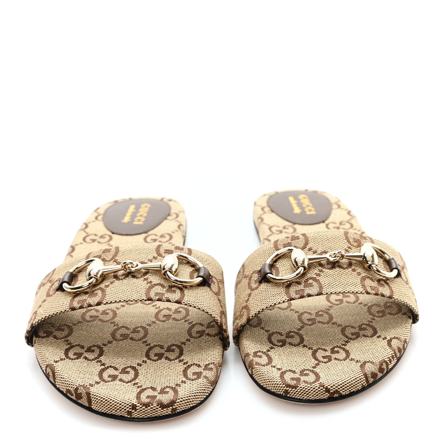 Gucci Monogram Horsebit Slide Sandals 37.5 Camel Ebony 3 of 10