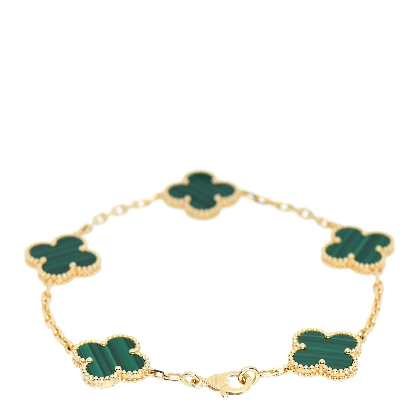 18K Yellow Gold Malachite 5 Motifs Vintage Alhambra Bracelet
