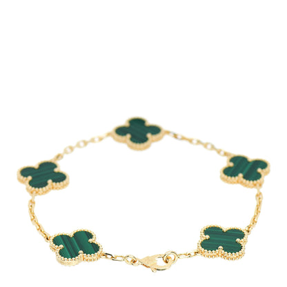 Van Cleef & Arpels 18K Yellow Gold Malachite 5 Motifs Vintage Alhambra Bracelet 2 of 5
