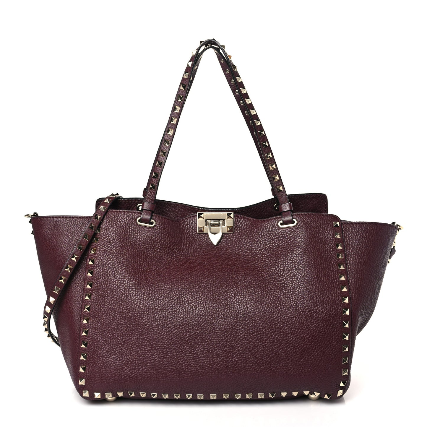 Pebbled Calfskin Medium Rockstud Tote Rubin