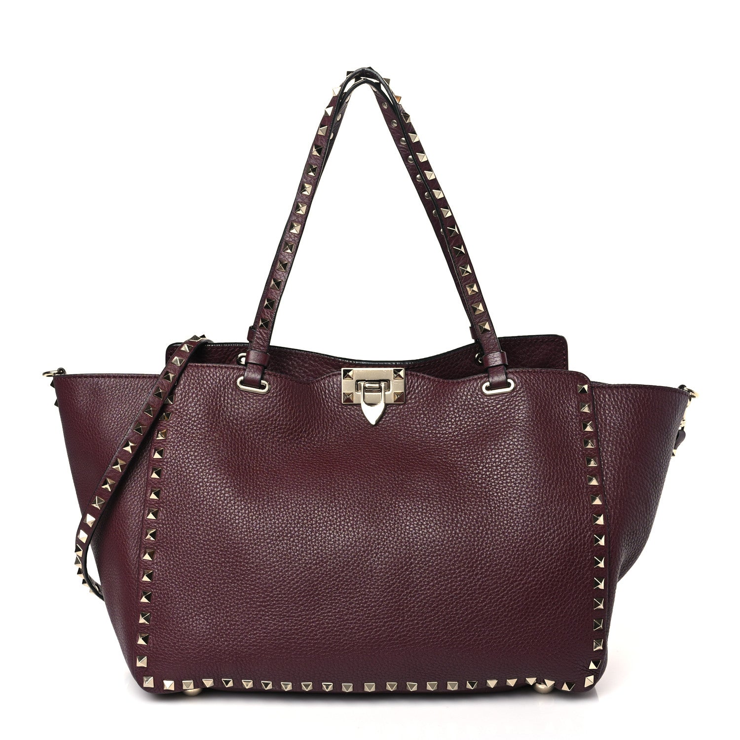 Valentino Garavani Pebbled Calfskin Medium Rockstud Tote Rubin 1 of 9