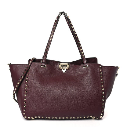 Valentino Garavani Pebbled Calfskin Medium Rockstud Tote Rubin 1 of 9