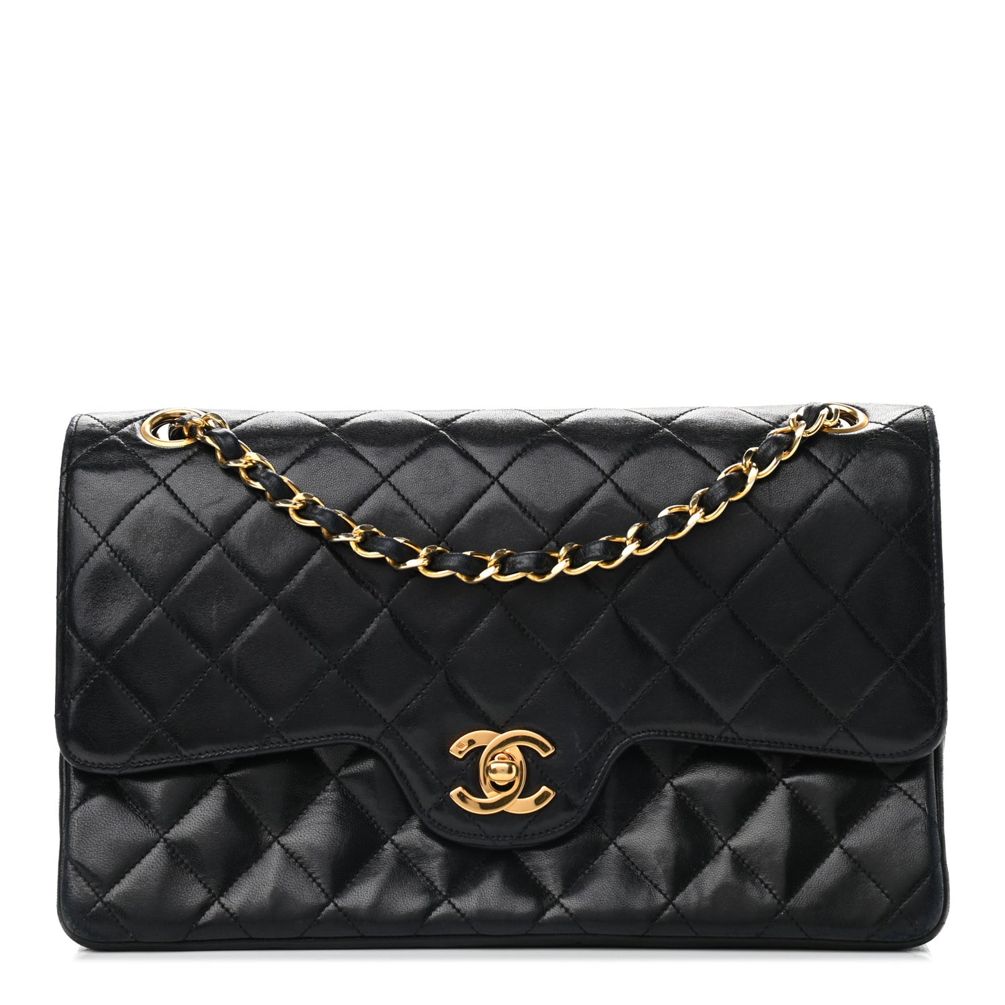 Lambskin Quilted Medium Double Flap Black