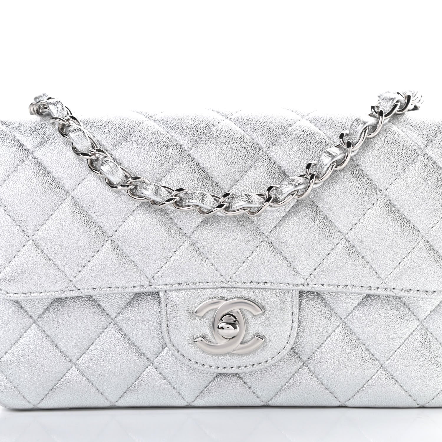 Chanel Metallic Lambskin Quilted Mini Rectangular Flap Silver 8 of 10