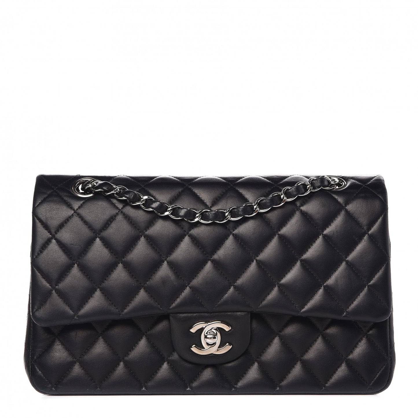 Lambskin Quilted Medium Double Flap Black