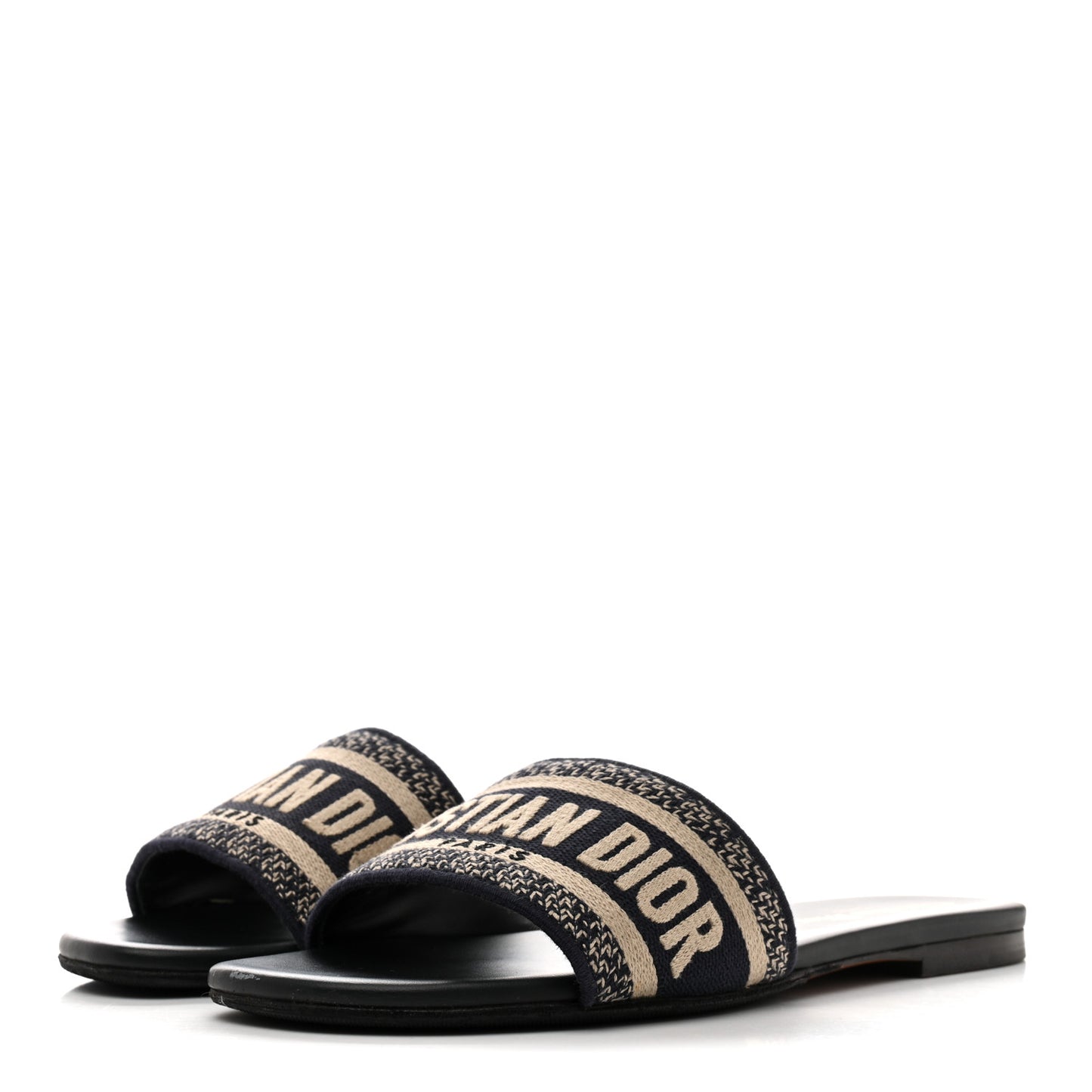 Canvas Embroidered Dway Mules Slide Sandals 36.5 Deep Blue