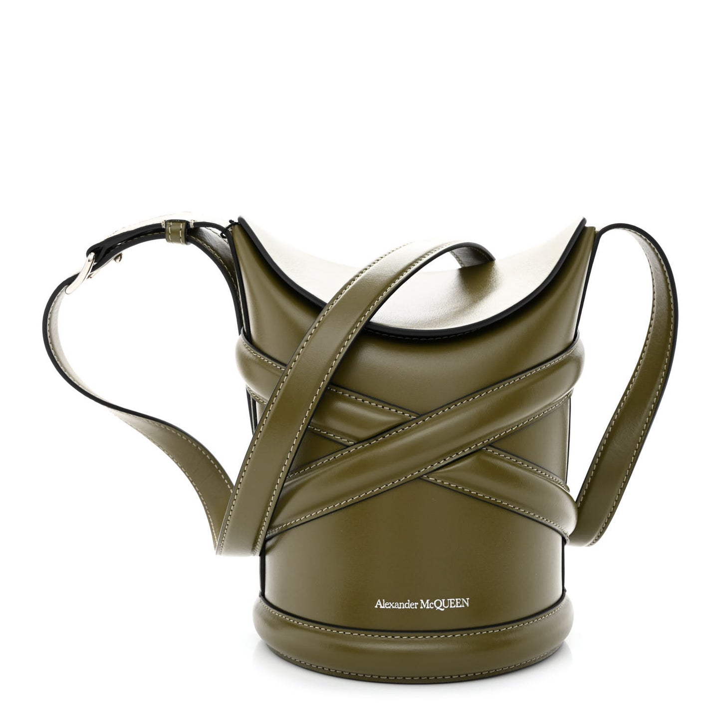 Calfskin The Curve Small Shoulder Bag Khaki