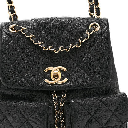 Chanel Shiny Caviar Quilted Medium Duma Pockets Drawstring Backpack Black 7 of 9