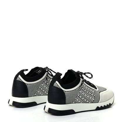 Hermes Knit Calfskin Suede Goatskin Bi-Color Womens Addict Sneakers 37.5 Black White 4 of 8