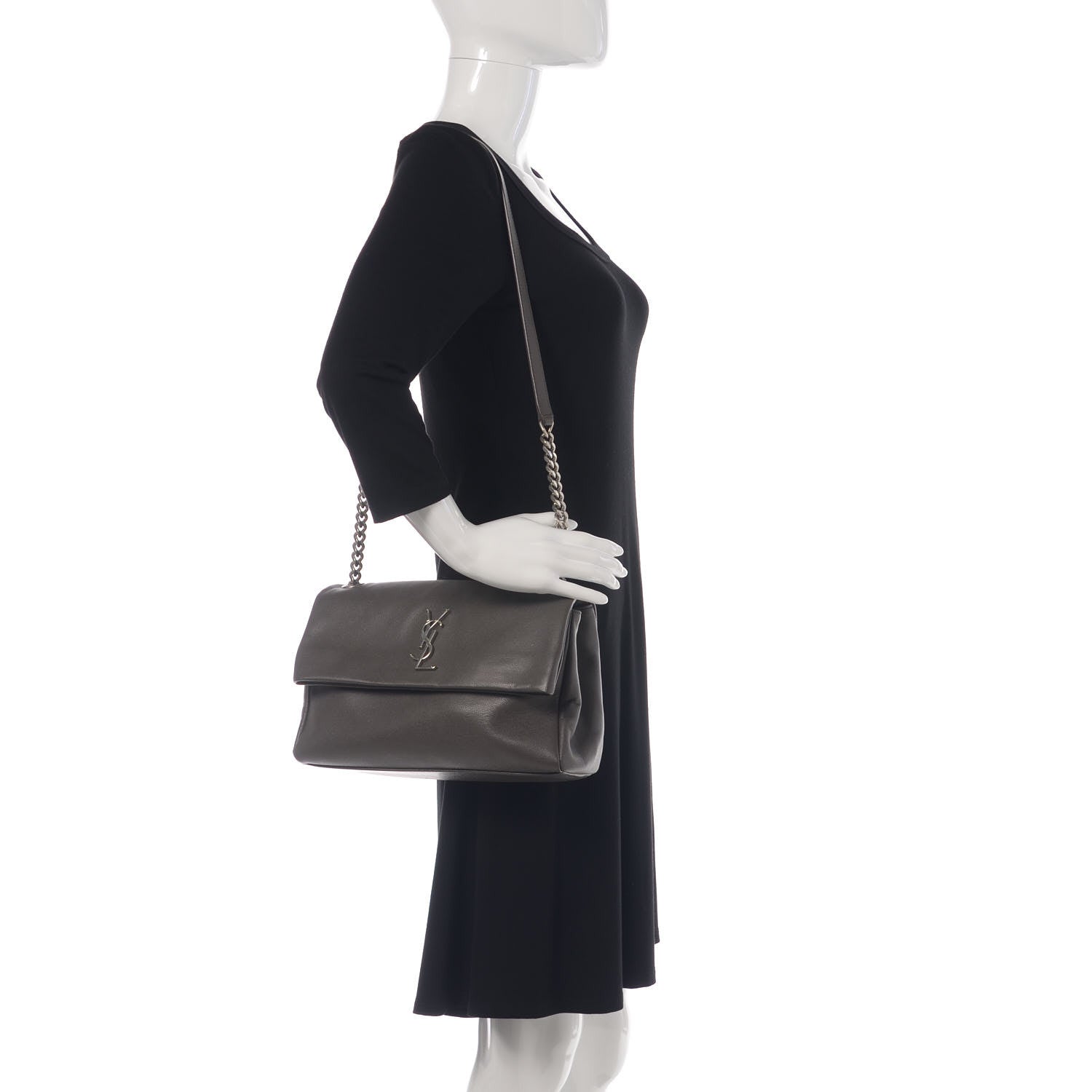 Saint Laurent Grain De Poudre Medium West Hollywood Monogram Fold-Over Earth 2 of 9