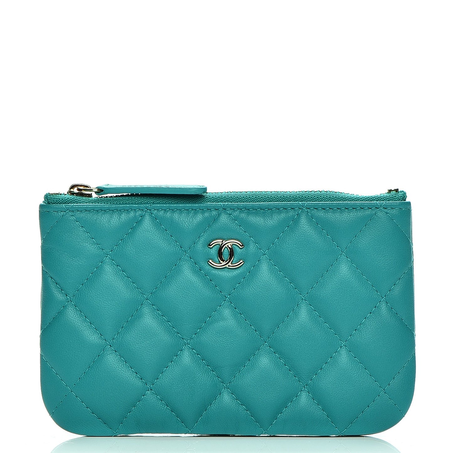 Lambskin Quilted Small Cosmetic Case Turquoise