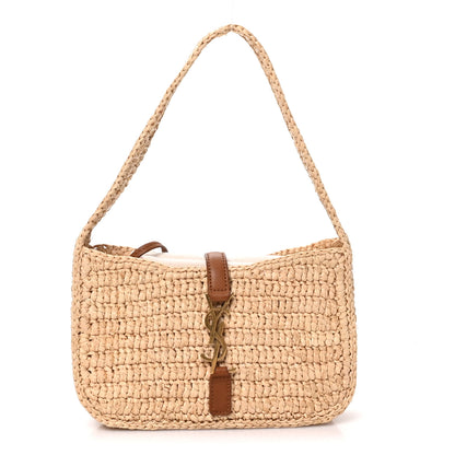 Saint Laurent Raffia Calfskin Le 5 A 7 Mini Hobo Natural Brick 1 of 9