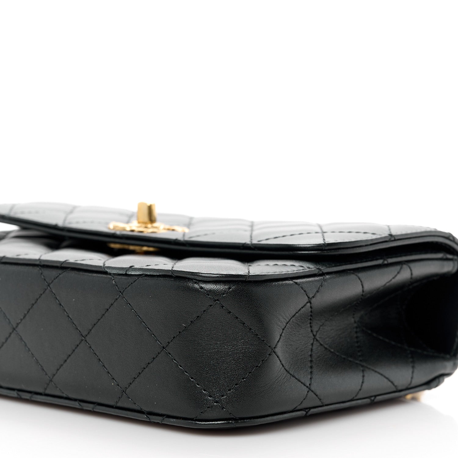 Chanel Shiny Calfskin Quilted Small Metal Chain Top Handle Flap Black 10 of 11