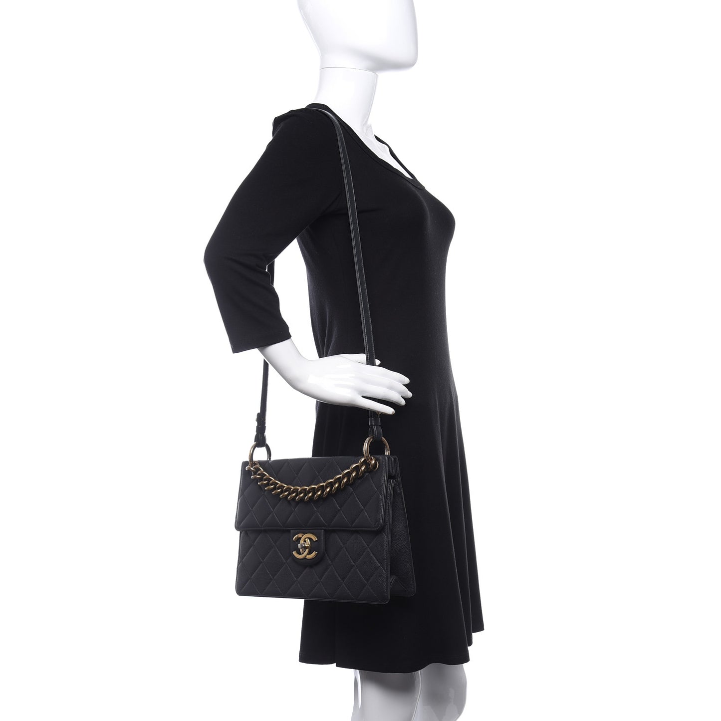 Caviar Quilted Large Retro Class Flap Dark Grey